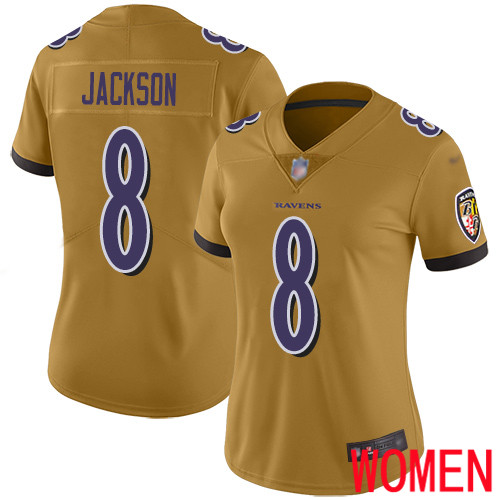 Baltimore Ravens Limited Gold Women Lamar Jackson Jersey NFL Football #8 Inverted Legend